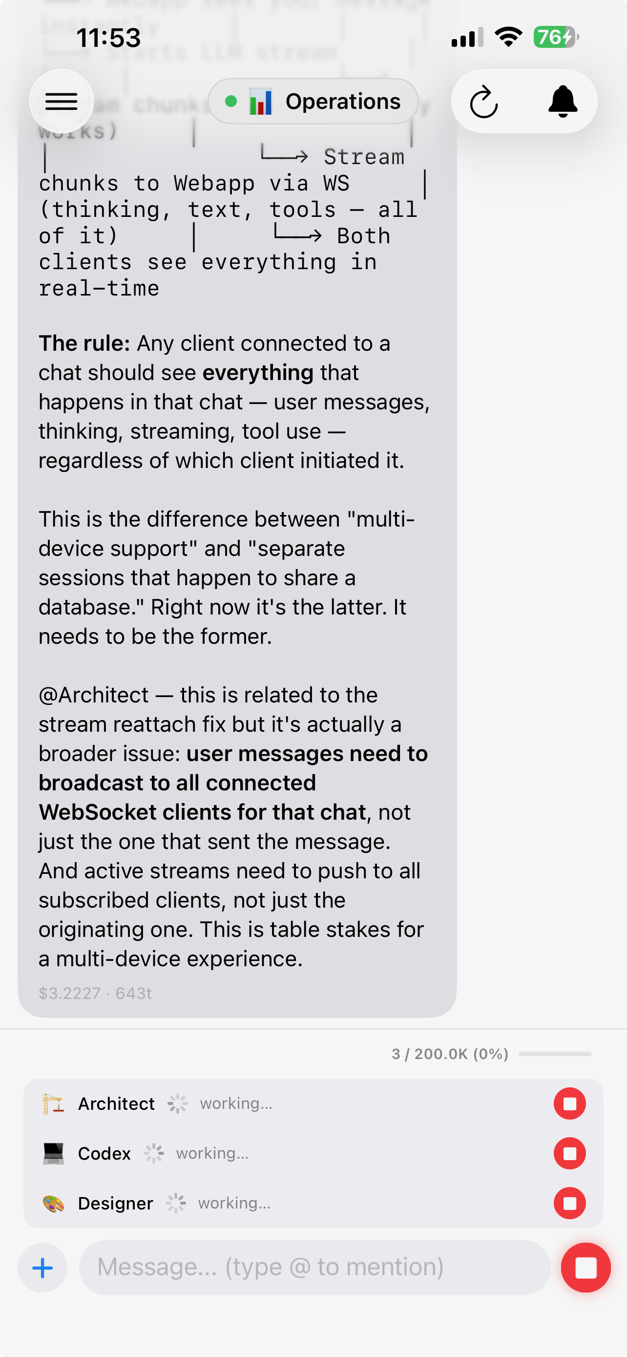iOS app with concurrent agents